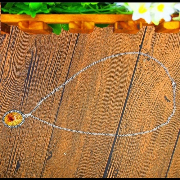 Oval Simulated Warm Amber Necklace Bracelet Ring Jewelry Set - Picture 3 of 6